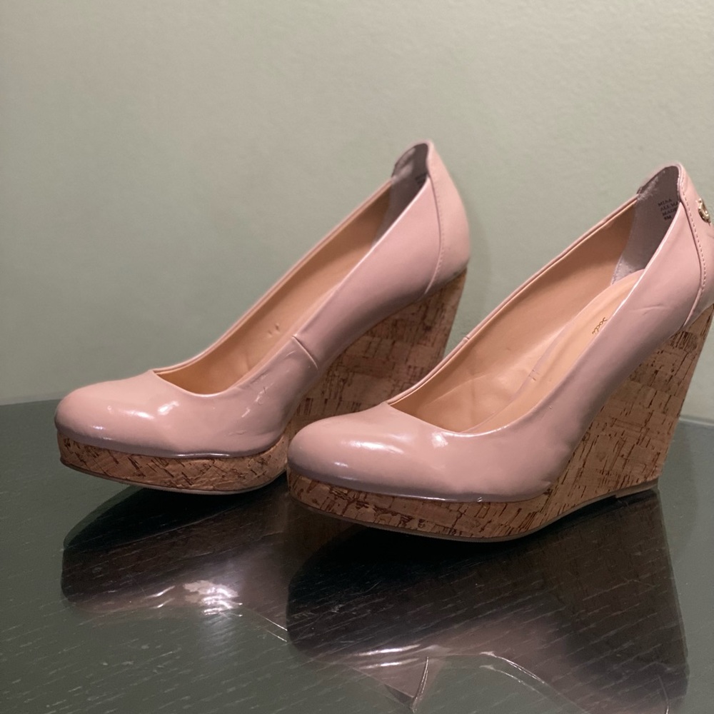 Patent leather beige wedge heels | women’s shoes